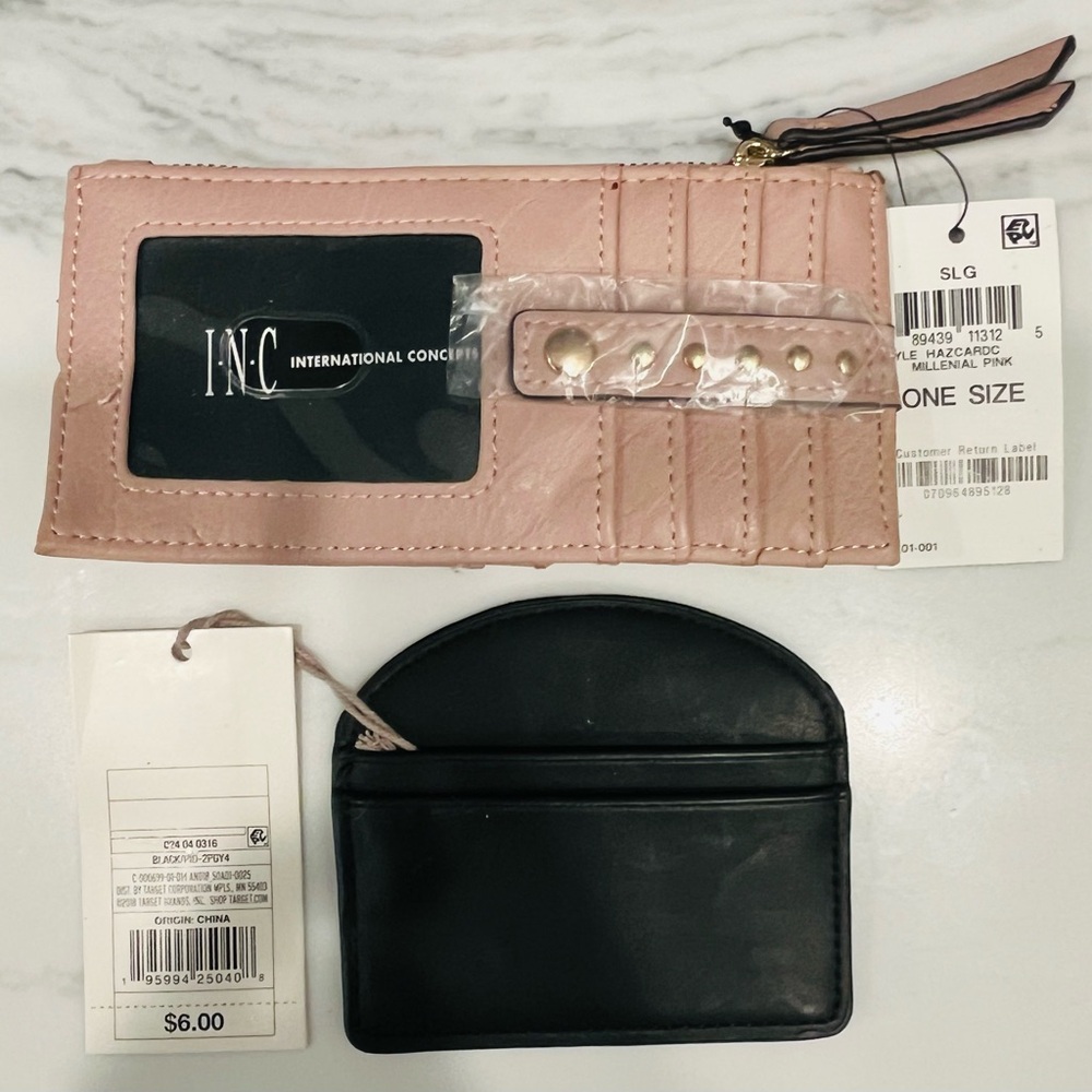 NWT Bundle Slim Wallet INC Pink Card Holder & Black New Day Card Case
